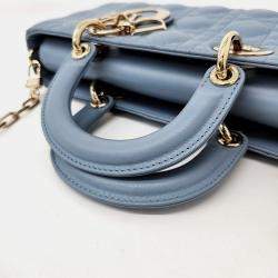 Pre Owned Dior Sky Blue Leather Medium Lady D-Joy Top Handle Bag
