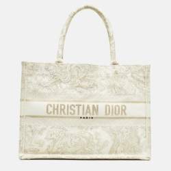 Dior Gold/White Toile De Jouy Embroidered Canvas Medium Book Tote