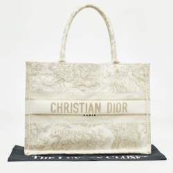 Dior Gold/White Toile De Jouy Embroidered Canvas Medium Book Tote