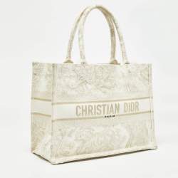 Dior Gold/White Toile De Jouy Embroidered Canvas Medium Book Tote