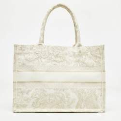 Dior Gold/White Toile De Jouy Embroidered Canvas Medium Book Tote