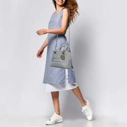 Pre Owned Dior Grey Cannage Embroidered Canvas Medium Lady D-Lite Tote