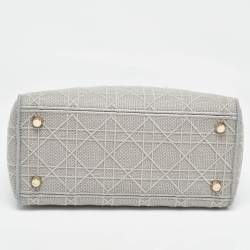 Pre Owned Dior Grey Cannage Embroidered Canvas Medium Lady D-Lite Tote