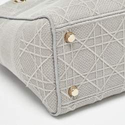 Pre Owned Dior Grey Cannage Embroidered Canvas Medium Lady D-Lite Tote