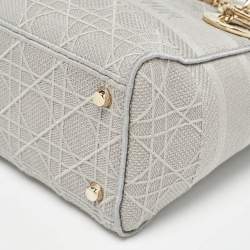 Pre Owned Dior Grey Cannage Embroidered Canvas Medium Lady D-Lite Tote