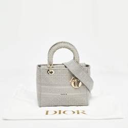 Pre Owned Dior Grey Cannage Embroidered Canvas Medium Lady D-Lite Tote