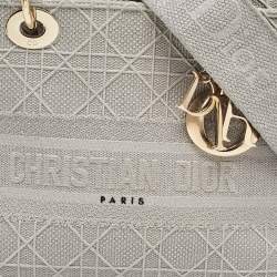 Pre Owned Dior Grey Cannage Embroidered Canvas Medium Lady D-Lite Tote