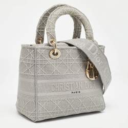 Pre Owned Dior Grey Cannage Embroidered Canvas Medium Lady D-Lite Tote