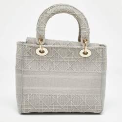 Pre Owned Dior Grey Cannage Embroidered Canvas Medium Lady D-Lite Tote