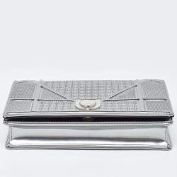 Pre Owned Dior SIlver Micro Cannage Patent Leather Diorama Wallet On Chain