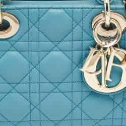 Pre Owned Dior Blue Cannage Leather Medium D-Joy Tote