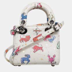 Dior White Leather Zodiac Pixel Micro Lady Dior Tote Bag