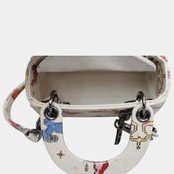 Dior White Leather Zodiac Pixel Micro Lady Dior Tote Bag