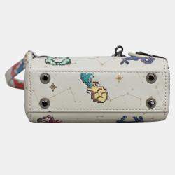 Dior White Leather Zodiac Pixel Micro Lady Dior Tote Bag