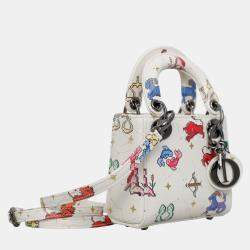 Dior White Leather Zodiac Pixel Micro Lady Dior Tote Bag