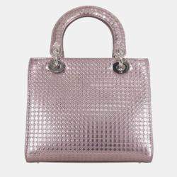 Dior Metallic Leather Medium Microcannage Lady Dior Tote Bag