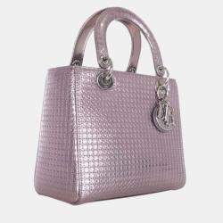 Dior Metallic Leather Medium Microcannage Lady Dior Tote Bag