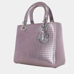 Dior Metallic Leather Medium Microcannage Lady Dior Tote Bag