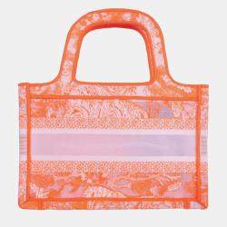 Pre Owned Dior Neon Orange Canvas Mini Book Tote Bag