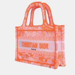 Pre Owned Dior Neon Orange Canvas Mini Book Tote Bag