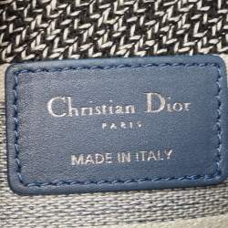 Pre Owned Dior Blue/Off White Cannage Embroidered Canvas Medium Lady D-Lite Tote