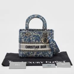 Pre Owned Dior Blue/Off White Cannage Embroidered Canvas Medium Lady D-Lite Tote