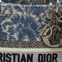 Pre Owned Dior Blue/Off White Cannage Embroidered Canvas Medium Lady D-Lite Tote