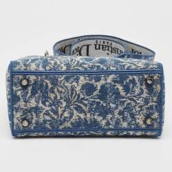 Pre Owned Dior Blue/Off White Cannage Embroidered Canvas Medium Lady D-Lite Tote