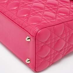 Pre Owned Dior Fuschia Cannage Leather Large Lady Dior Tote