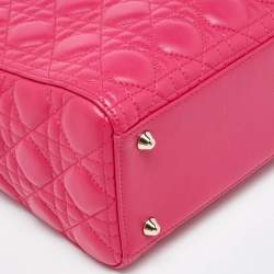 Pre Owned Dior Fuschia Cannage Leather Large Lady Dior Tote