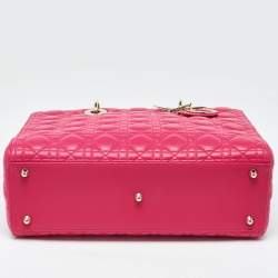 Pre Owned Dior Fuschia Cannage Leather Large Lady Dior Tote