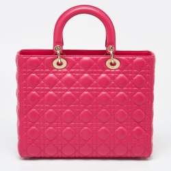 Pre Owned Dior Fuschia Cannage Leather Large Lady Dior Tote