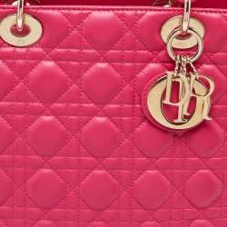 Pre Owned Dior Fuschia Cannage Leather Large Lady Dior Tote