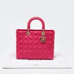 Pre Owned Dior Fuschia Cannage Leather Large Lady Dior Tote