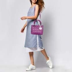 Pre Owned Dior Purple Cannage Leather Medium Lady Dior Tote 