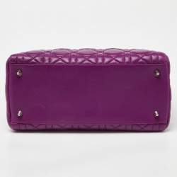 Pre Owned Dior Purple Cannage Leather Medium Lady Dior Tote 