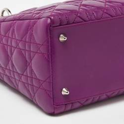 Pre Owned Dior Purple Cannage Leather Medium Lady Dior Tote 