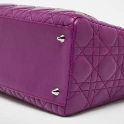 Pre Owned Dior Purple Cannage Leather Medium Lady Dior Tote 