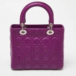 Pre Owned Dior Purple Cannage Leather Medium Lady Dior Tote 
