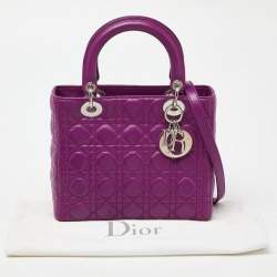 Pre Owned Dior Purple Cannage Leather Medium Lady Dior Tote 