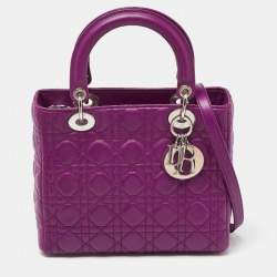 Pre Owned Dior Purple Cannage Leather Medium Lady Dior Tote 