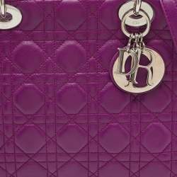 Pre Owned Dior Purple Cannage Leather Medium Lady Dior Tote 