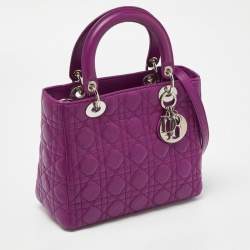Pre Owned Dior Purple Cannage Leather Medium Lady Dior Tote 