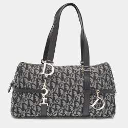 Pre Owned Dior Navy Blue Oblique Canvas and Leather Charms Boston Bag