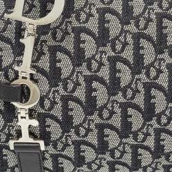 Pre Owned Dior Navy Blue Oblique Canvas and Leather Charms Boston Bag