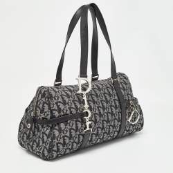 Pre Owned Dior Navy Blue Oblique Canvas and Leather Charms Boston Bag