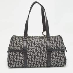 Pre Owned Dior Navy Blue Oblique Canvas and Leather Charms Boston Bag