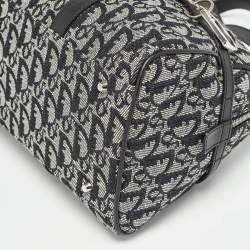 Pre Owned Dior Navy Blue Oblique Canvas and Leather Charms Boston Bag