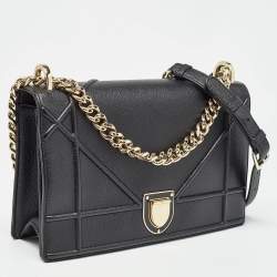 Pre Owned Dior Black Leather Medium Diorama Shoulder Bag