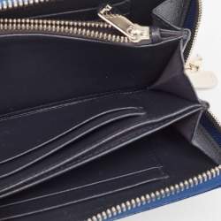 Dior Blue Micro Cannage Patent Leather Diorama Zip Around Wallet